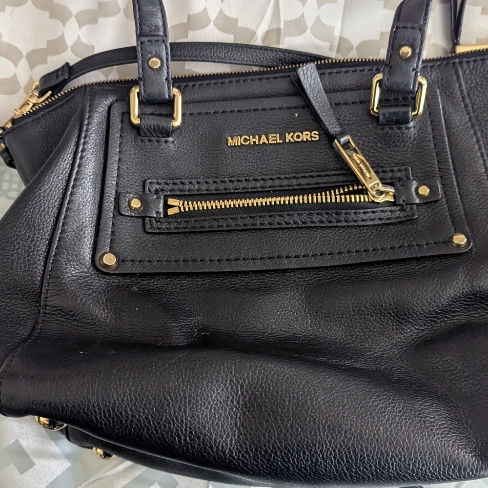 Michael Kors Black Shoulder Bag with Gold Hardware